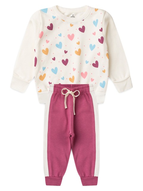 Conjunto Infantil Menina Moletom Peluciado Corações