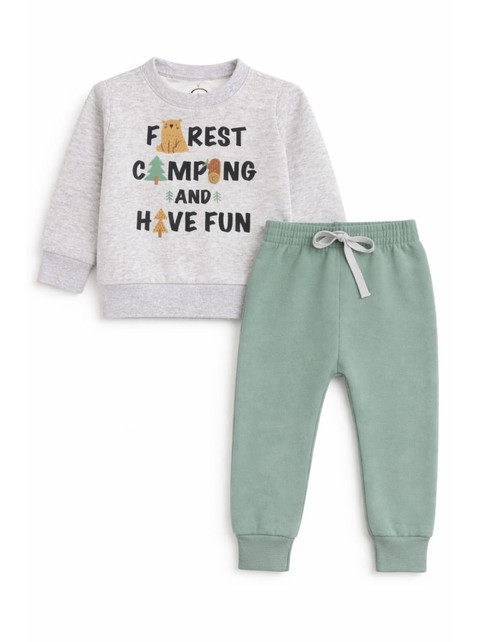 Conjunto Infantil Menino Moletom Peluciado Urso Mescla