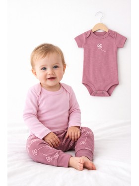 Kit Body Bebê Menina Suedine Minimalista Rosa