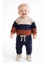 Conjunto Infantil Menino Moletom Peluciado Recortes Azul Ocre