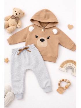 Conjunto Infantil Menino Moletom Peluciado com Capuz Urso Interativo