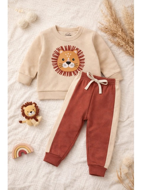 Conjunto Infantil Menino Moletom Peluciado Leãozinho Feliz