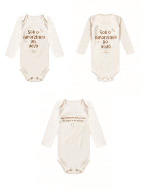 Kit Body 3 Peças Bebê Unissex Suedine Frases Mãe Vovô e Vovó