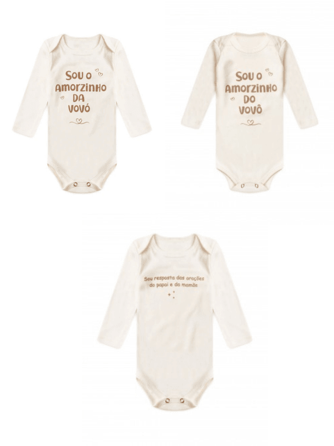 Kit Body 3 Peças Bebê Unissex Suedine Frases Mãe Vovô e Vovó