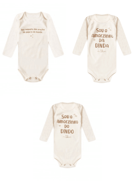Kit Body 3 Peças Bebê Unissex Suedine Frases História Dindo e Dinda