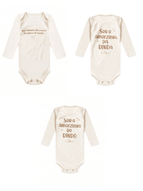 Kit Body 3 Peças Bebê Unissex Suedine Frases História Dindo e Dinda