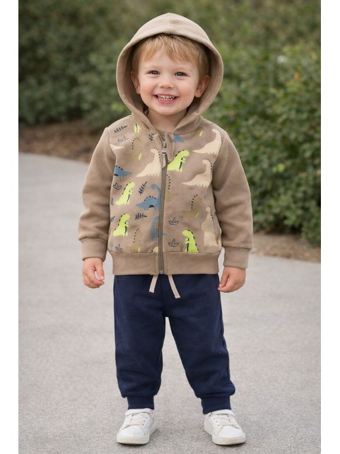 Conjunto Infantil Menino Moletom Peluciado com Zíper Dinossauros