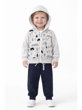 Conjunto Infantil Menino Moletom Peluciado com Zíper Ursos e Montanhas