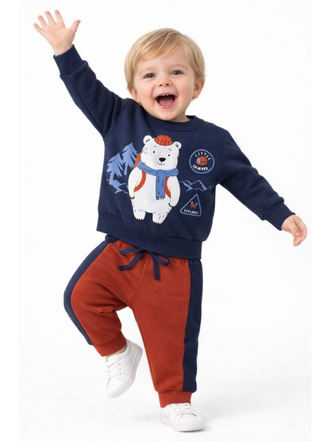 Conjunto Infantil Menino Moletom Peluciado Urso Polar