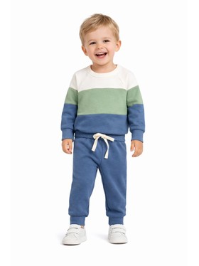 Conjunto Infantil Menino Moletom Peluciado Tricolor Azul