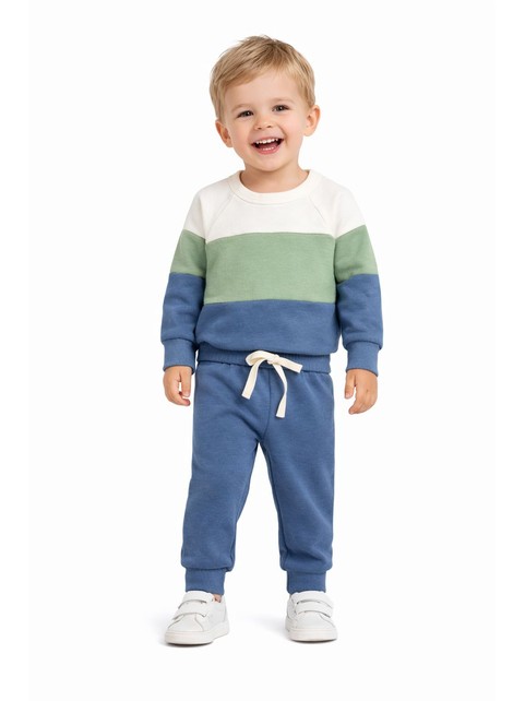 Conjunto Infantil Menino Moletom Peluciado Tricolor Azul