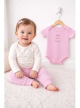 Kit Body Bebê Menina Suedine Mini Coração Minimalistas