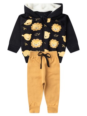 Conjunto Infantil Menino Moletom Peluciado com Zíper Leão e Tigre