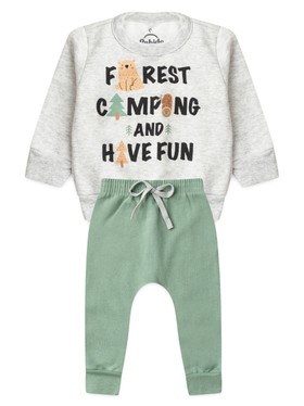 Conjunto Infantil Menino Moletom Peluciado Urso Mescla