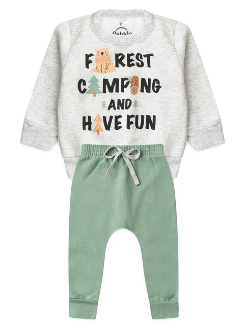 Conjunto Infantil Menino Moletom Peluciado Urso Mescla