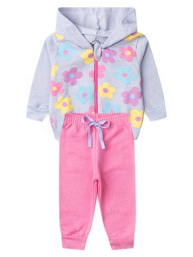 Conjunto Infantil Menina Moletom Peluciado com Capuz e Zíper Flores