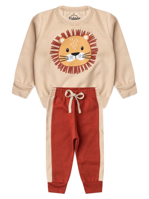 Conjunto Infantil Menino Moletom Peluciado Leãozinho Feliz