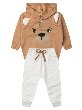 Conjunto Infantil Menino Moletom Peluciado com Capuz Urso Interativo