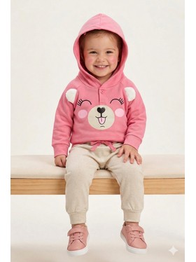 Conjunto Infantil Menina Moletom Peluciado com Capuz Ursa Feliz