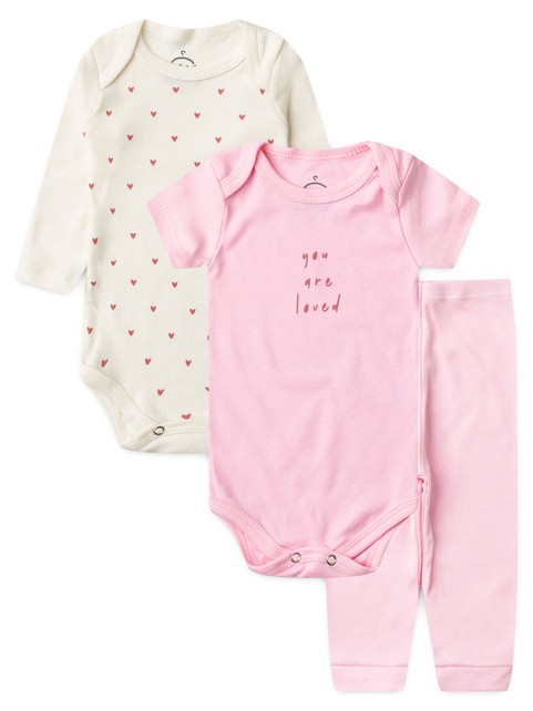 Kit Body Bebê Menina Suedine Mini Coração Minimalistas