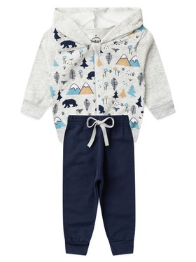 Conjunto Infantil Menino Moletom Peluciado com Zíper Ursos e Montanhas