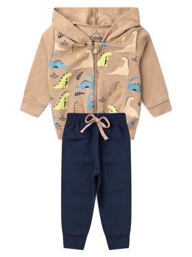 Conjunto Infantil Menino Moletom Peluciado com Zíper Dinossauros