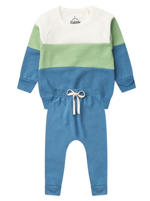 Conjunto Infantil Menino Moletom Peluciado Tricolor Azul
