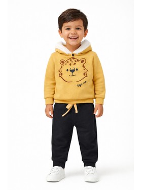 Conjunto Infantil Menino Moletom Peluciado com Capuz Leanzinho Caramelo