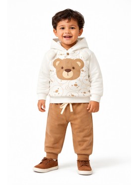 Conjunto Infantil Menino Moletom Peluciado com Capuz Urso Interativo