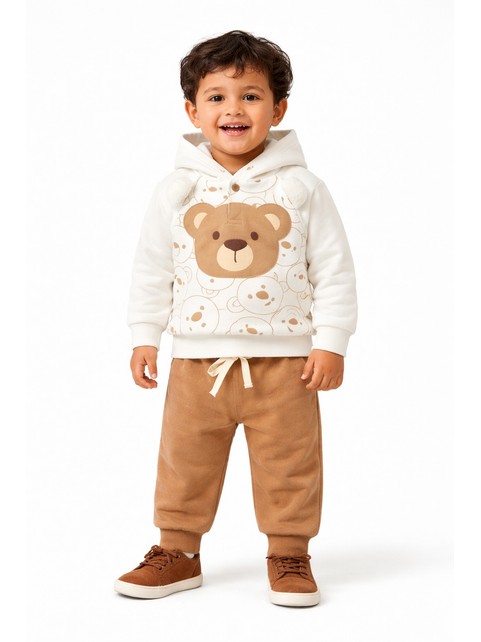 Conjunto Infantil Menino Moletom Peluciado com Capuz Urso Interativo