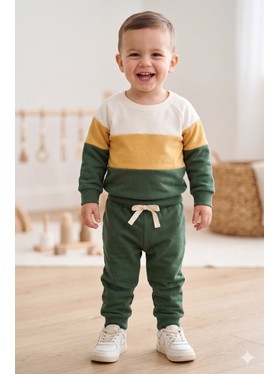 Conjunto Infantil Menino Moletom Peluciado Tricolor Verde