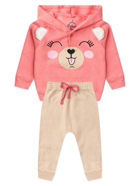 Conjunto Infantil Menina Moletom Peluciado com Capuz Ursa Feliz