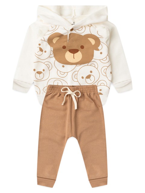 Conjunto Infantil Menino Moletom Peluciado com Capuz Urso Interativo
