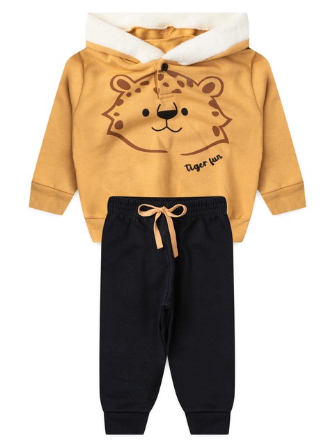 Conjunto Infantil Menino Moletom Peluciado com Capuz Onça