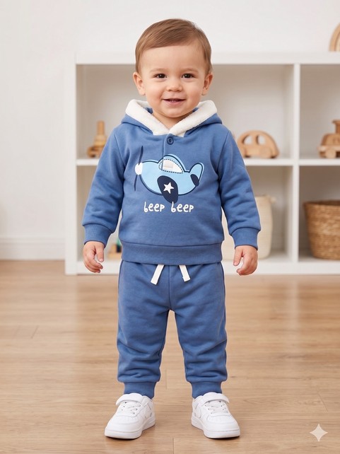 Conjunto Infantil Menino Moletom Peluciado com Capuz Avião