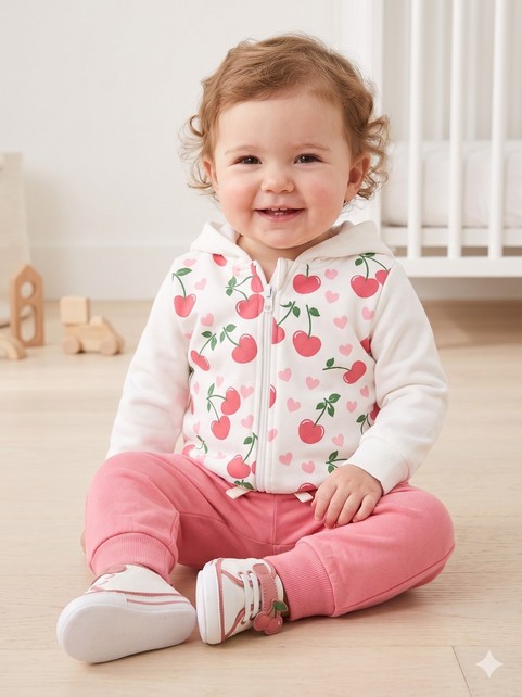 Conjunto Infantil Menina Moletom Peluciado com Capuz  Cerejas
