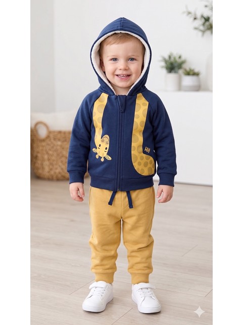 Conjunto Infantil Menino Moletom Peluciado com Zíper Girafa