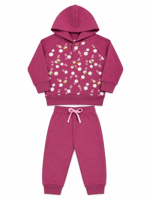 Conjunto Infantil Menina Moletom Peluciado com Capuz Abelhas