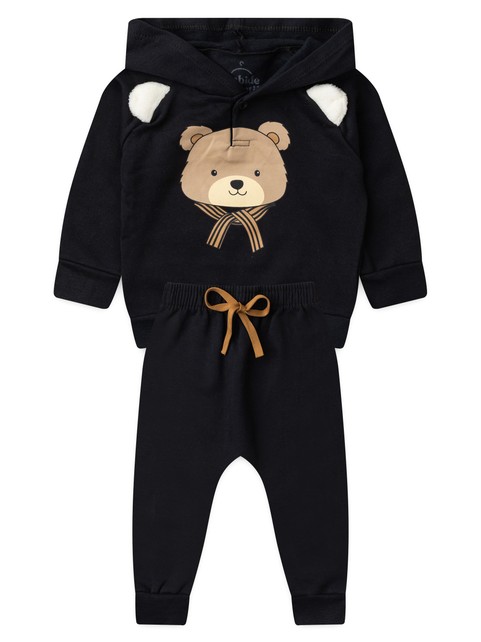Conjunto Infantil Menino Moletom Peluciado com Capuz Urso