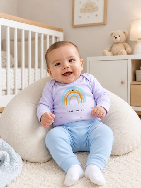 Conjunto Body Bebê Menina Suedine Arco-íris