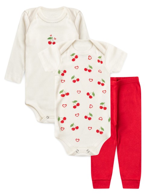 Kit Body Bebê Menina Suedine Cereja