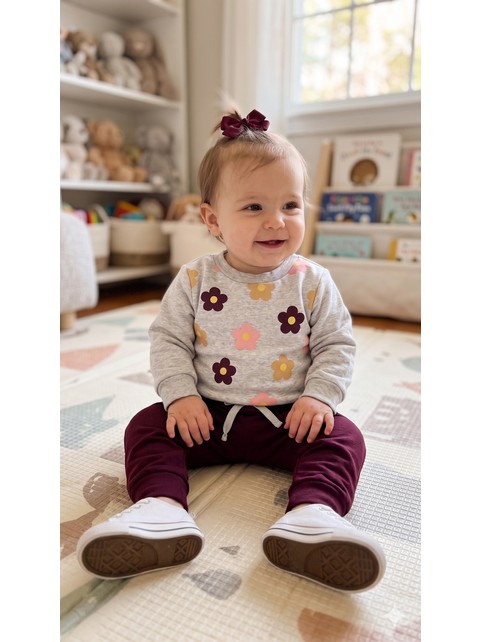 Conjunto Infantil Menina Moletom Peluciado Flores Coloridas