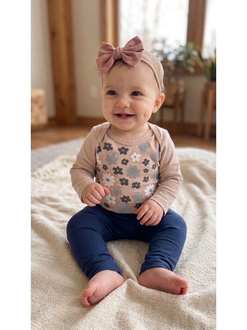 Conjunto Body Bebê Menina Suedine Margaridas