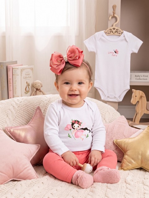 Kit Body Bebê Menina Suedine Fada