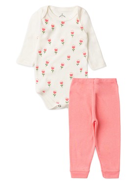 Conjunto Body Bebê Menina Suedine Tulipas