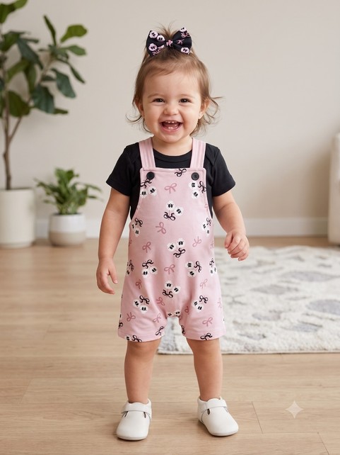 Conjunto Jardineira Bebê Menina Suedine Halloween Caveirinhas