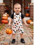 Conjunto Jardineira Bebê Unissex Suedine Halloween Abóbora