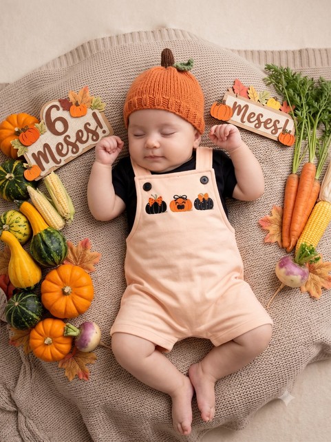 Conjunto Jardineira Bebê Menina Suedine Halloween Abóbora Poá
