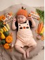 Conjunto Jardineira Bebê Menina Suedine Halloween Abóbora Poá