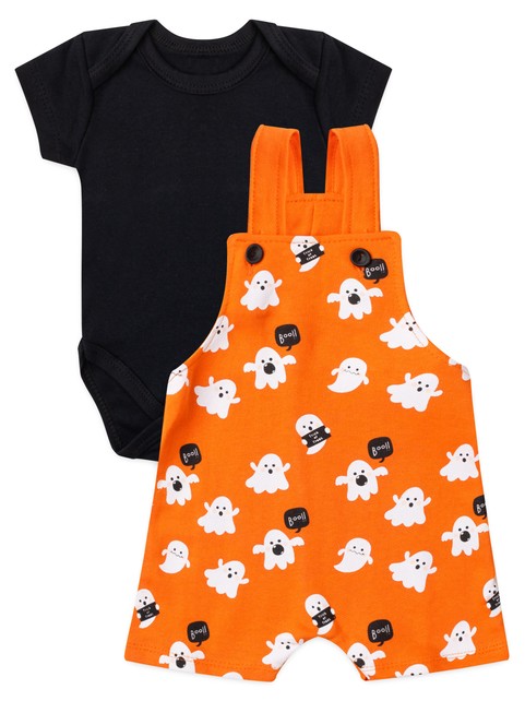 Conjunto Jardineira Bebê Unissex Suedine Halloween Fantasmas